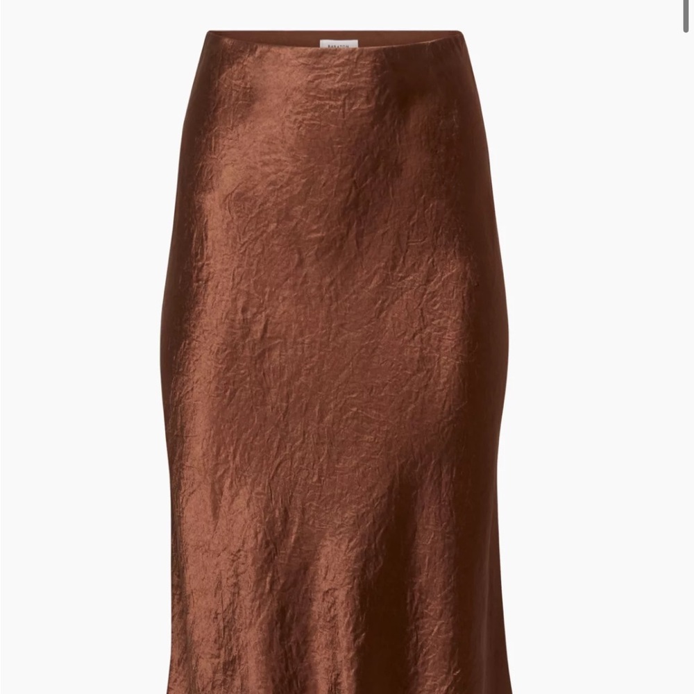 Aritzia Slip Satin Midi Skirt - cognac